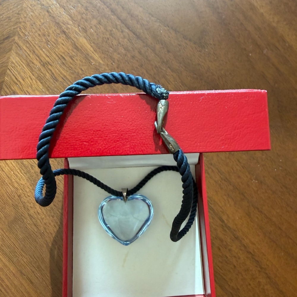 Baccarat Light Blue Heart Crystal Pendant on Black Cord - Picture 5 of 5
